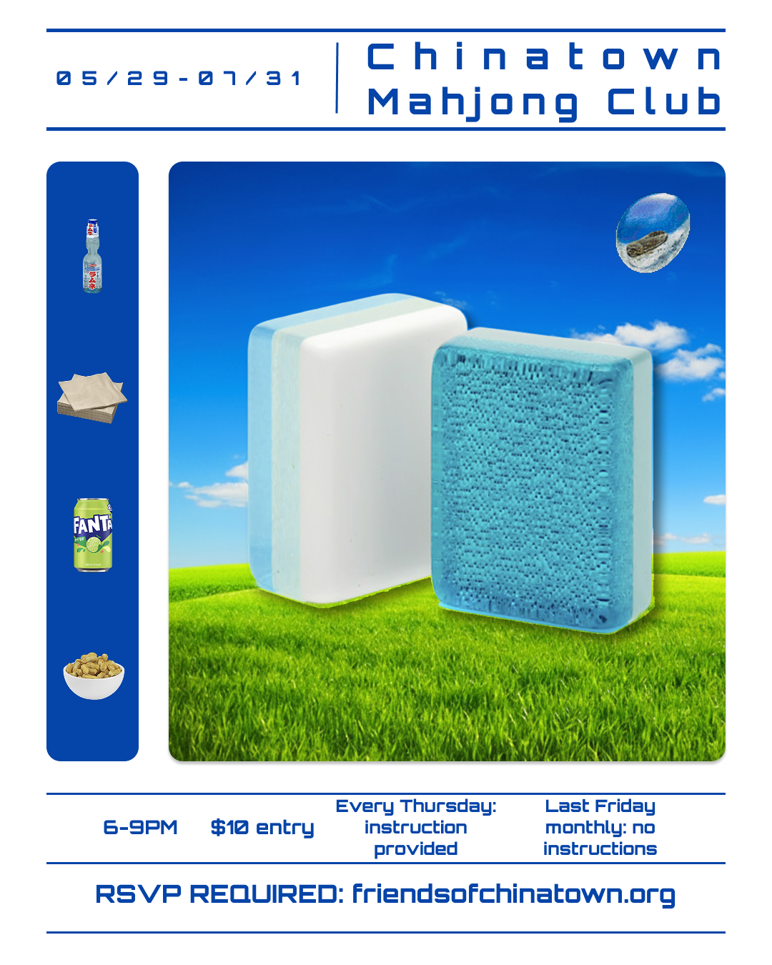 Chinatown Mahjong Club poster — mahjong tiles in a field